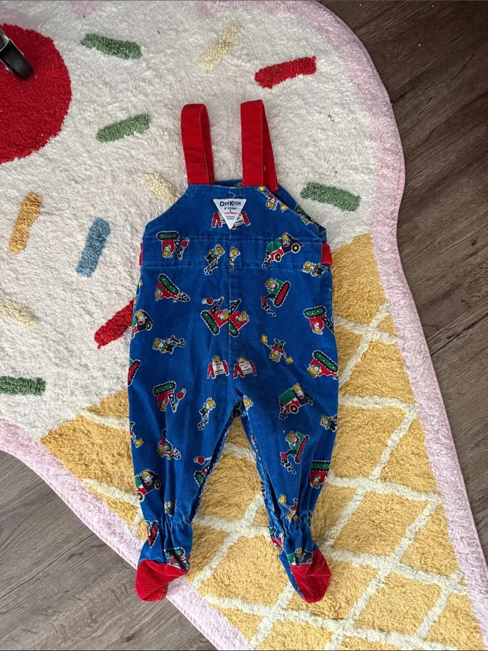 OshKosh B'gosh Blue Corduroy Overalls with Red Accents- Vintage!